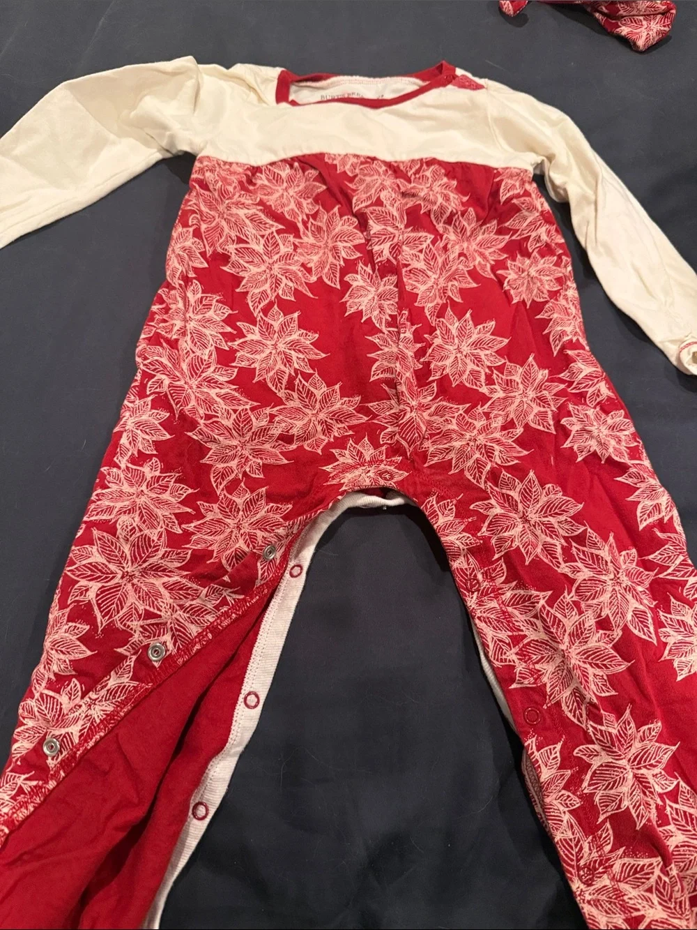 Burt's Bees Baby Red and Cream Floral Holiday Footless Onesie w/hat